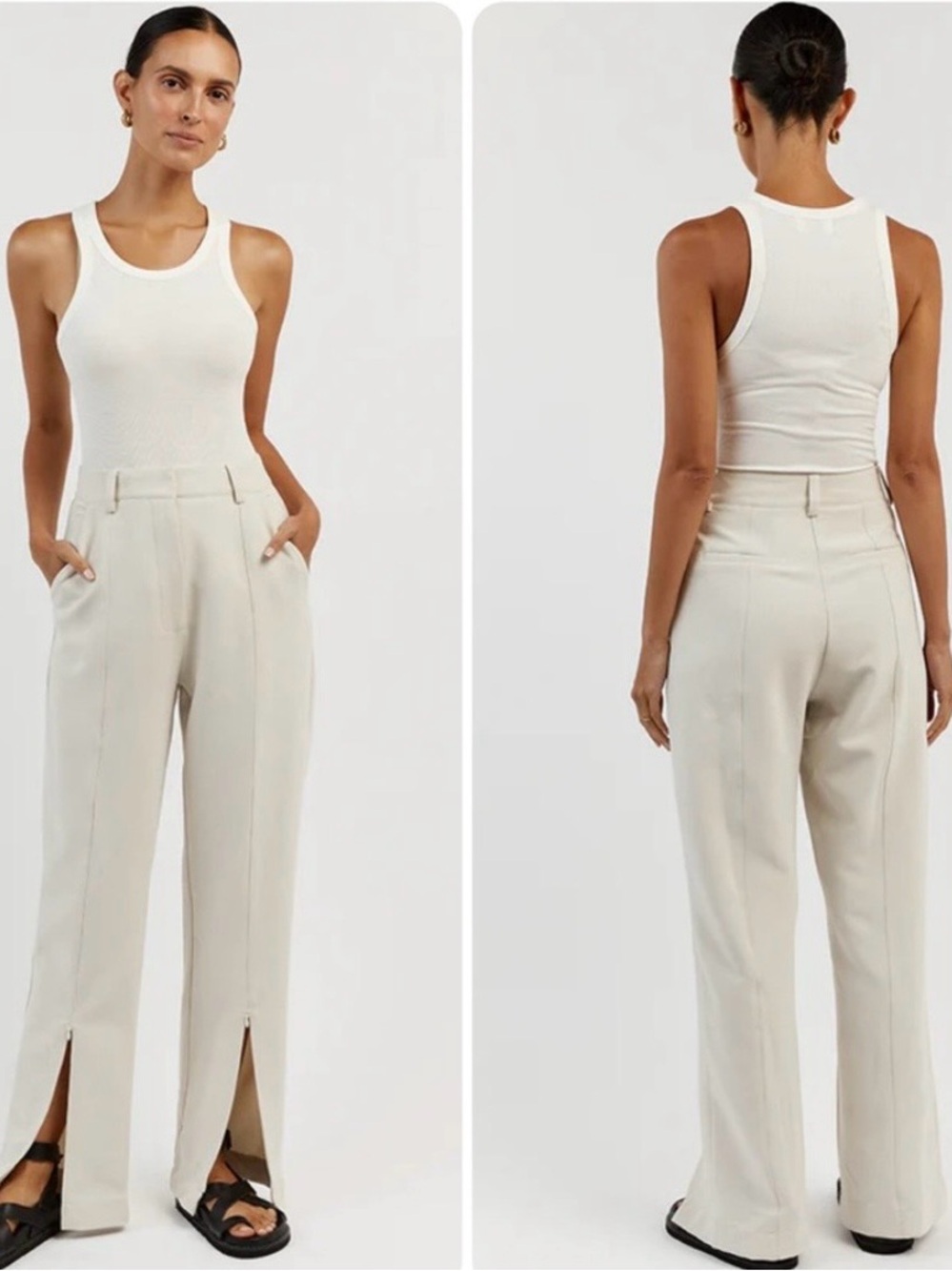 DISSH Cream High-Rise Wide-Leg Split Hem Trousers- NWT